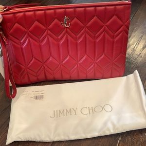 NWT Brand New Jimmy Choo Quilted Nappa Leather Red Pouch Women’s Purse Gorgeous
